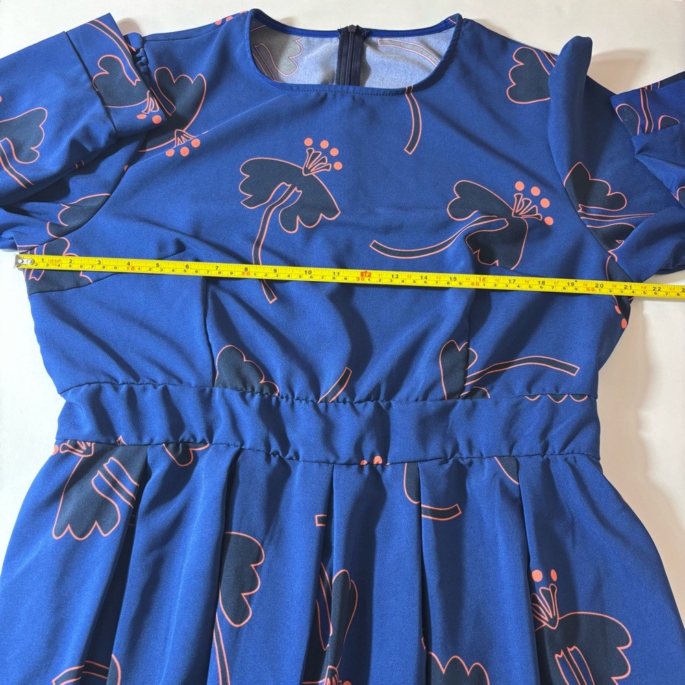 New Floral Midi Dress 3/4 Sleeves Pockets Evening Flare Pleated Blue Size XXL - Picture 13 of 15